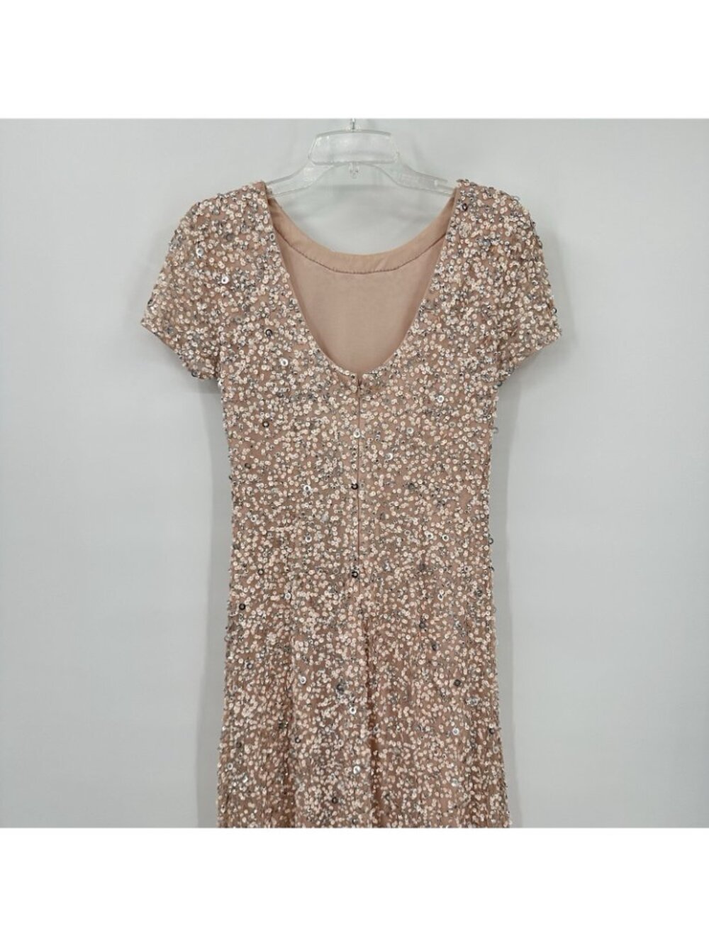 ADRIANNA PAPELL dress gown blush pink sequins 10 formal old Hollywood glamour - Picture 8 of 11